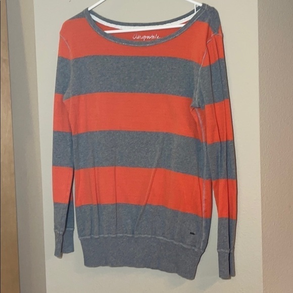 Aeropostale sweater Orange gray stripe scoop Sz L - Picture 2 of 5